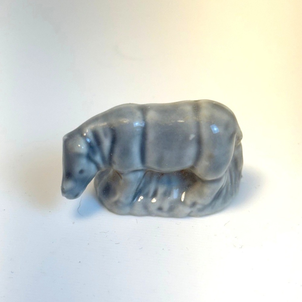 Wade Whimsies Red Rose Tea Rhino Figurine Blue Gray Porcelain England Vintage